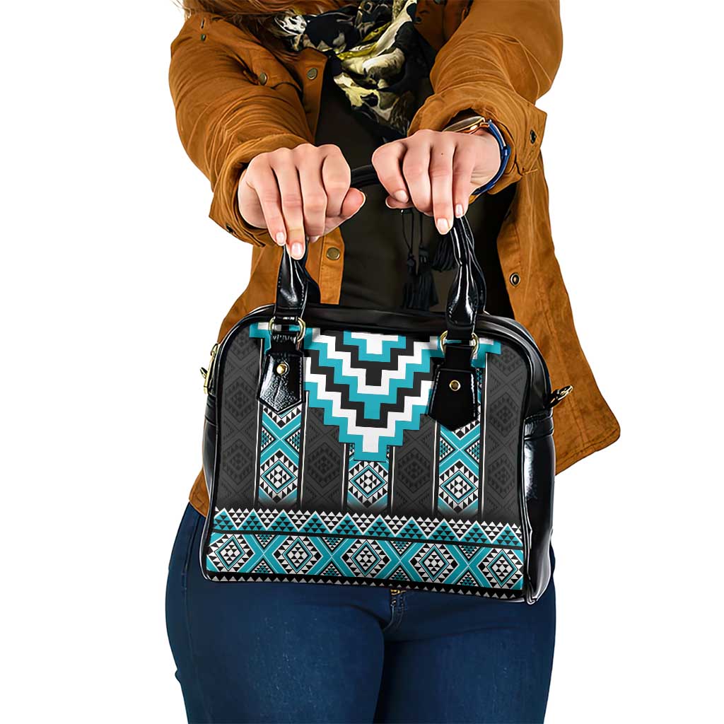 Turquoise Taniko Pattern Aotearoa Shoulder Handbag Niho Taniwha Mix Poutama LT14 One Size Turquoise - Polynesian Pride