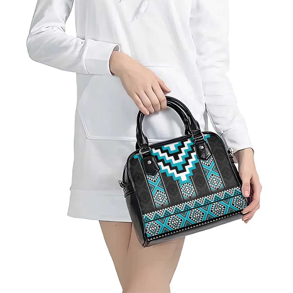 Turquoise Taniko Pattern Aotearoa Shoulder Handbag Niho Taniwha Mix Poutama LT14 - Polynesian Pride