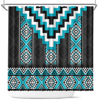 Turquoise Taniko Pattern Aotearoa Shower Curtain Niho Taniwha Mix Poutama LT14 Turquoise - Polynesian Pride