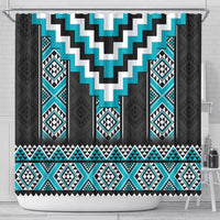 Turquoise Taniko Pattern Aotearoa Shower Curtain Niho Taniwha Mix Poutama LT14 - Polynesian Pride