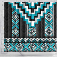Turquoise Taniko Pattern Aotearoa Shower Curtain Niho Taniwha Mix Poutama LT14 - Polynesian Pride
