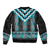 Turquoise Taniko Pattern Aotearoa Sleeve Zip Bomber Jacket Niho Taniwha Mix Poutama LT14 - Polynesian Pride