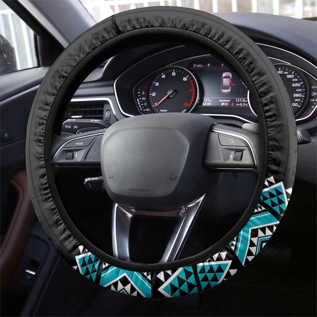 Turquoise Taniko Pattern Aotearoa Steering Wheel Cover Niho Taniwha Mix Poutama LT14 - Polynesian Pride