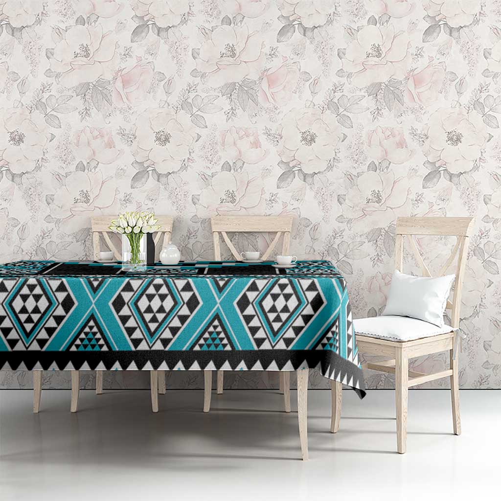 Turquoise Taniko Pattern Aotearoa Tablecloth Niho Taniwha Mix Poutama LT14 - Polynesian Pride