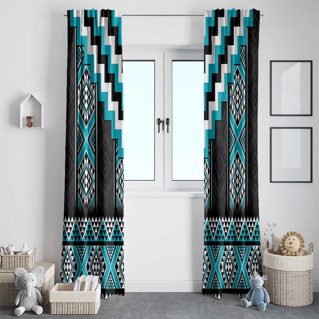 Turquoise Taniko Pattern Aotearoa Window Curtain Niho Taniwha Mix Poutama LT14 - Polynesian Pride