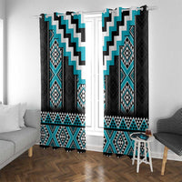 Turquoise Taniko Pattern Aotearoa Window Curtain Niho Taniwha Mix Poutama LT14 With Grommets Turquoise - Polynesian Pride