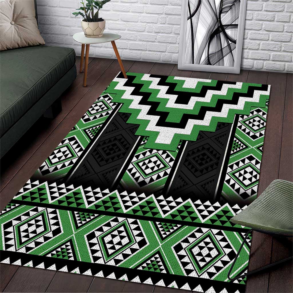 Green Taniko Pattern Aotearoa Area Rug Niho Taniwha Mix Poutama LT14 Green - Polynesian Pride