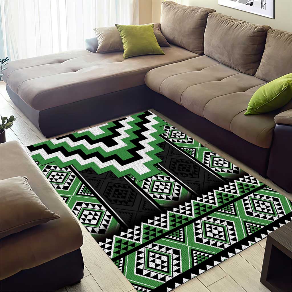 Green Taniko Pattern Aotearoa Area Rug Niho Taniwha Mix Poutama LT14 - Polynesian Pride