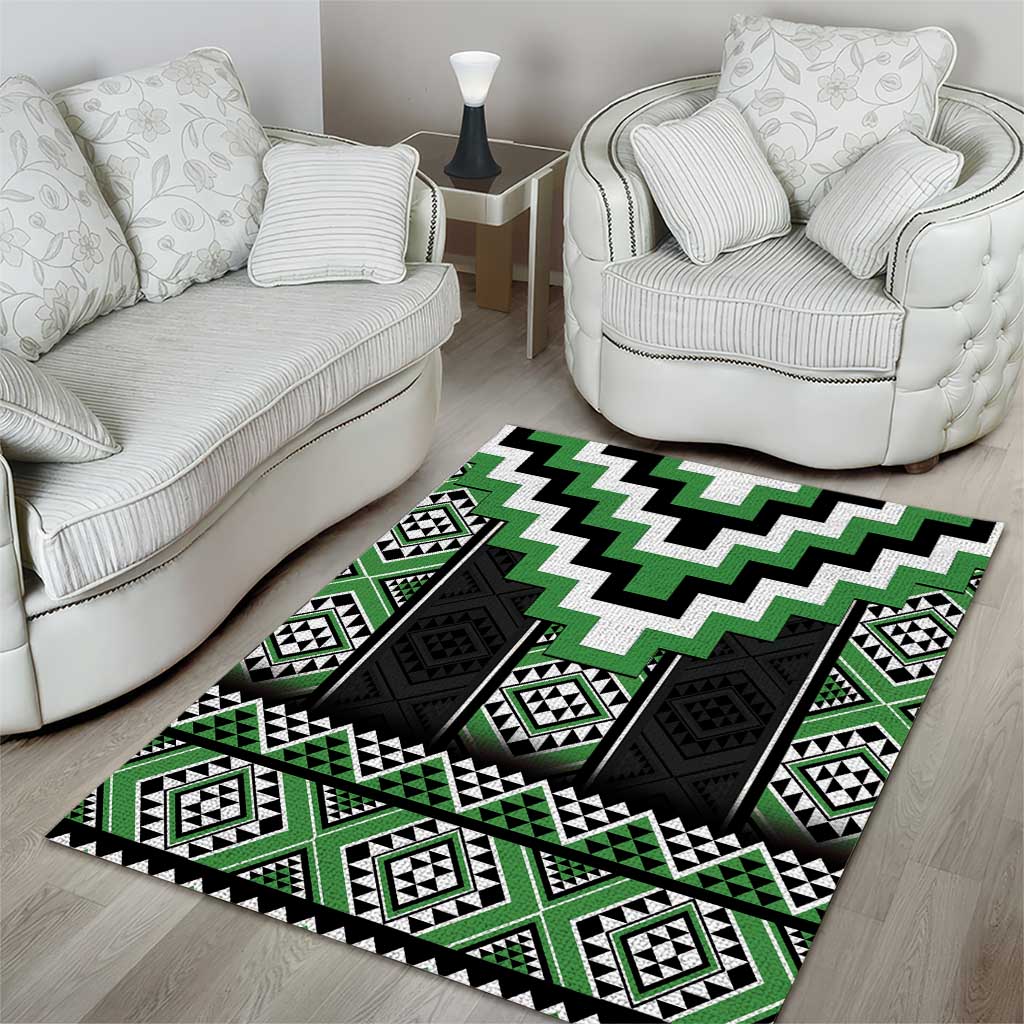 Green Taniko Pattern Aotearoa Area Rug Niho Taniwha Mix Poutama LT14 - Polynesian Pride