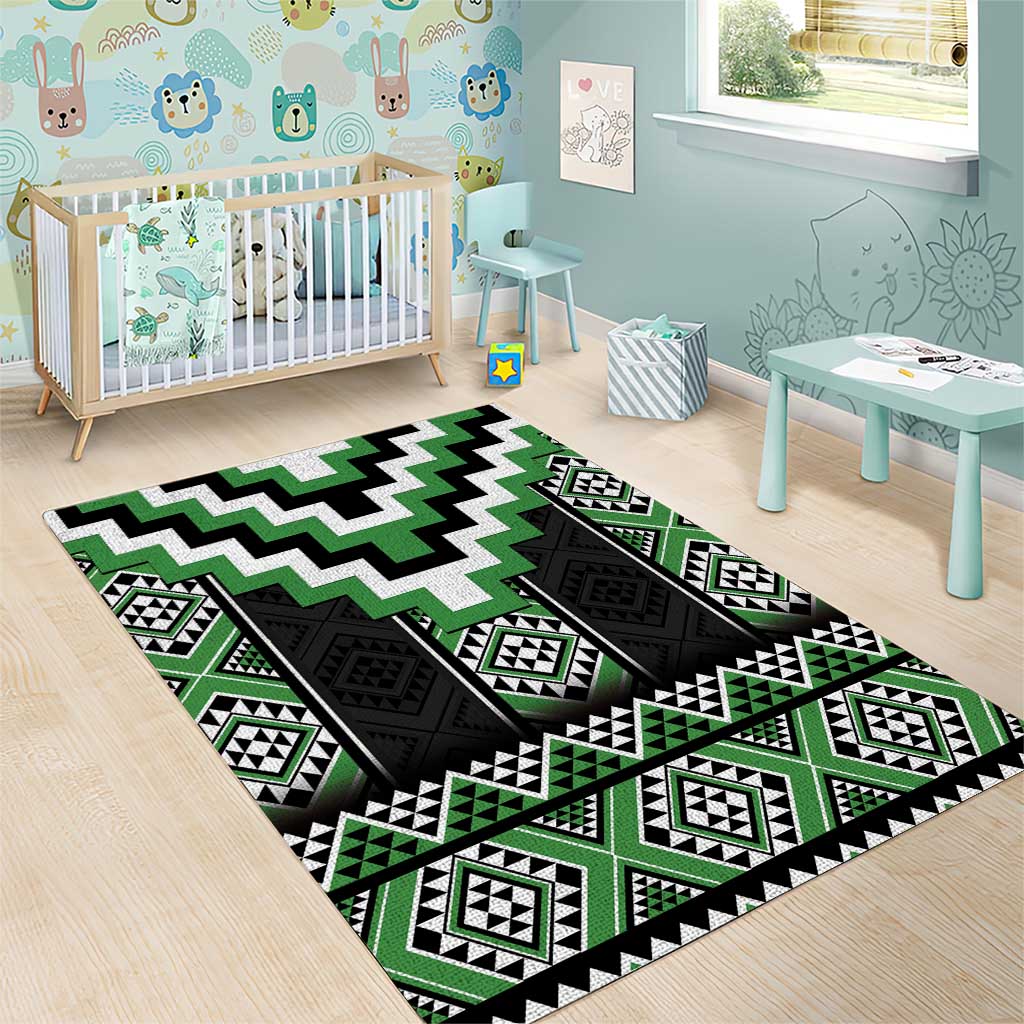 Green Taniko Pattern Aotearoa Area Rug Niho Taniwha Mix Poutama LT14 - Polynesian Pride