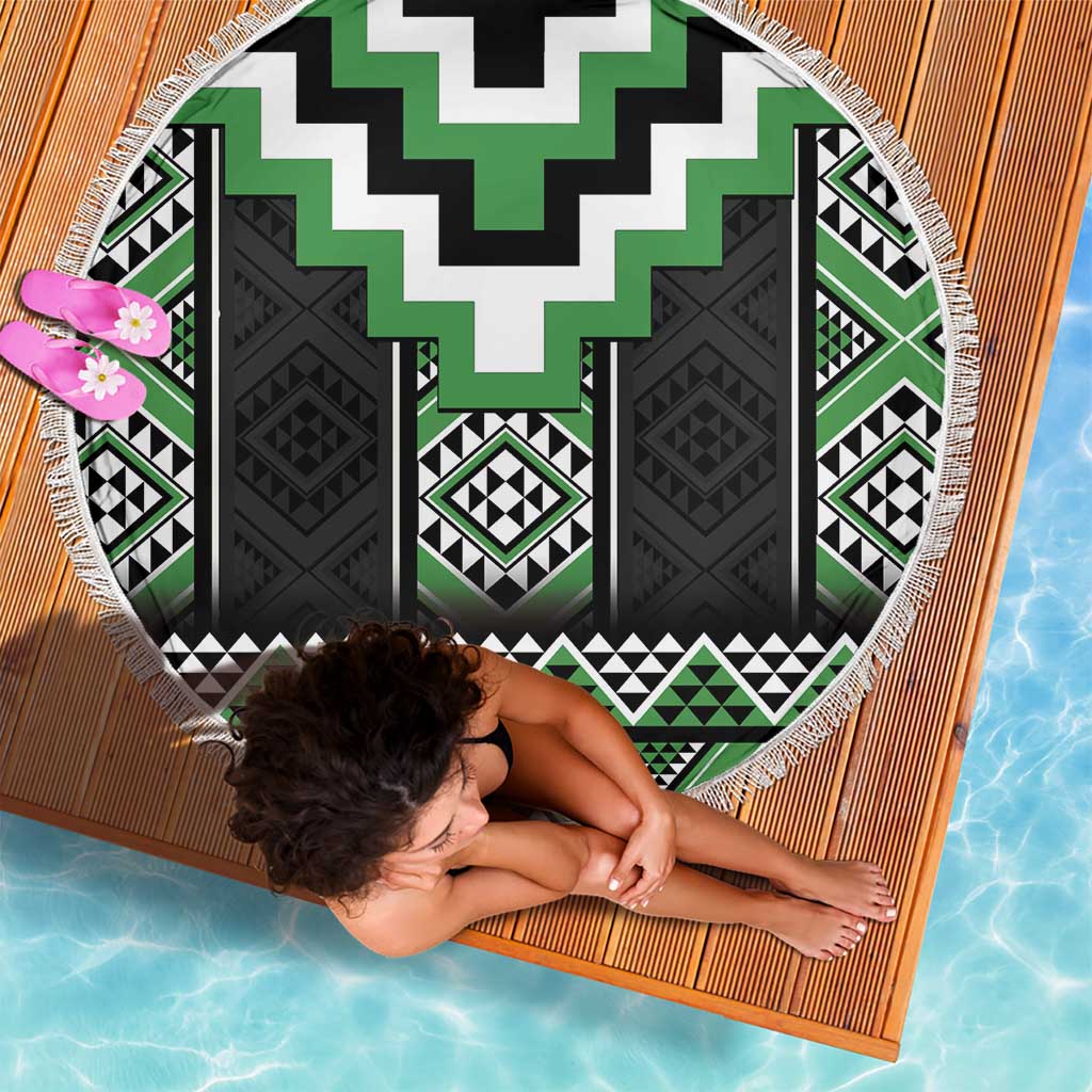 Green Taniko Pattern Aotearoa Beach Blanket Niho Taniwha Mix Poutama