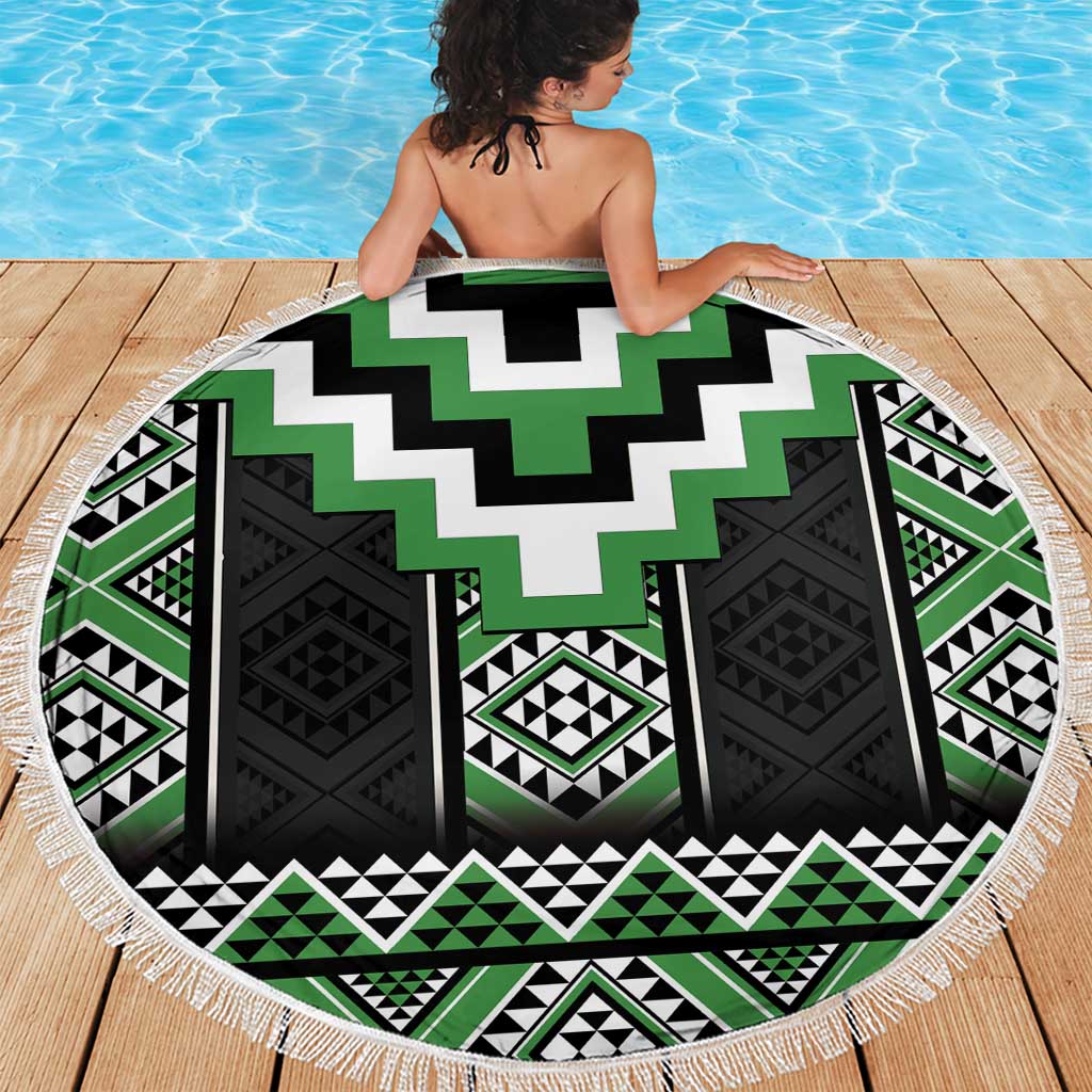 Green Taniko Pattern Aotearoa Beach Blanket Niho Taniwha Mix Poutama LT14 - Polynesian Pride