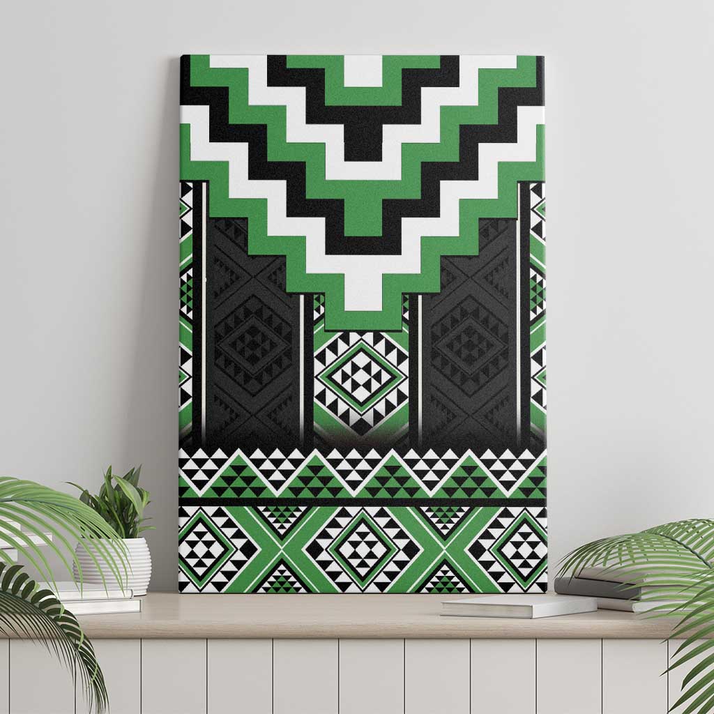Green Taniko Pattern Aotearoa Canvas Wall Art Niho Taniwha Mix Poutama LT14 - Polynesian Pride