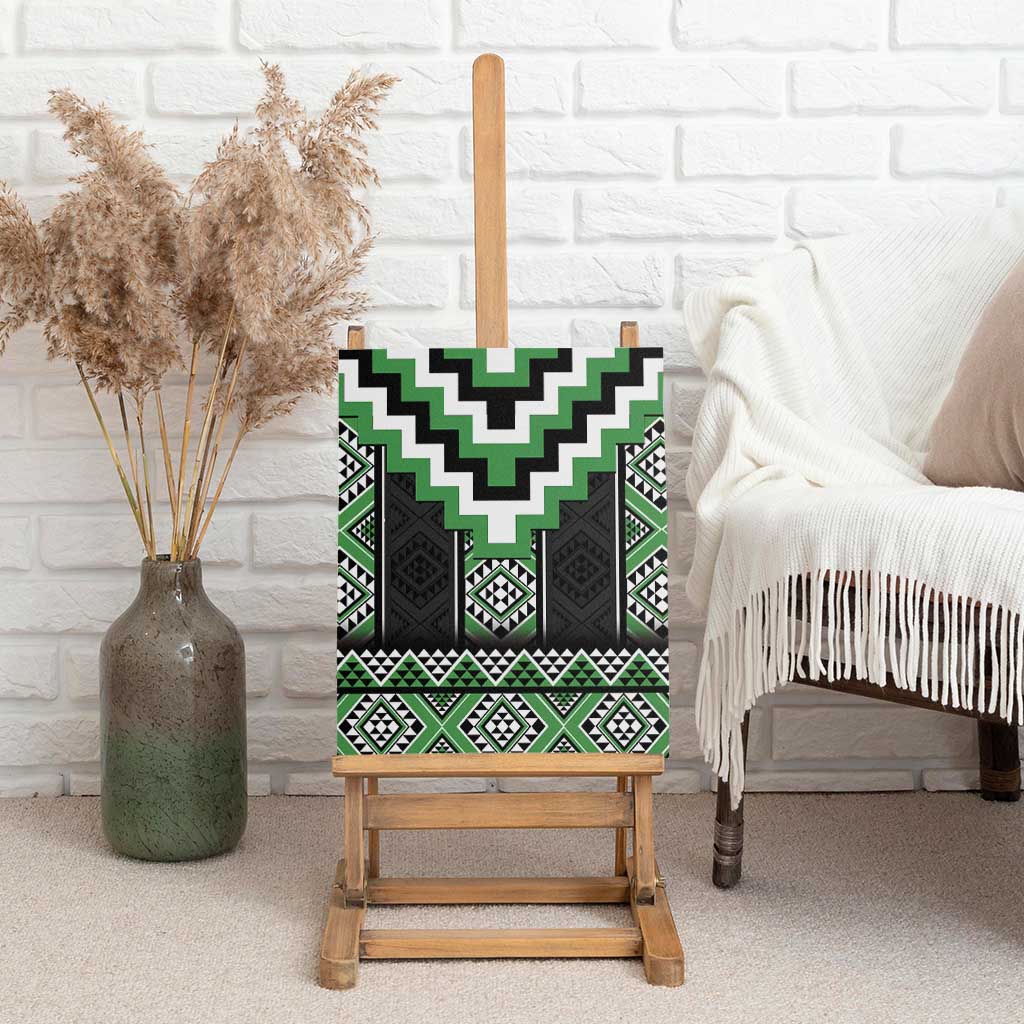 Green Taniko Pattern Aotearoa Canvas Wall Art Niho Taniwha Mix Poutama LT14 - Polynesian Pride