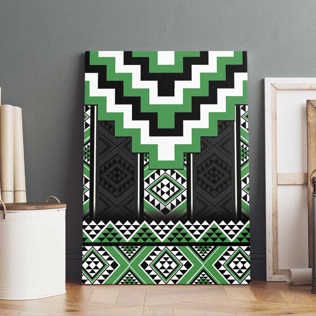 Green Taniko Pattern Aotearoa Canvas Wall Art Niho Taniwha Mix Poutama LT14 - Polynesian Pride