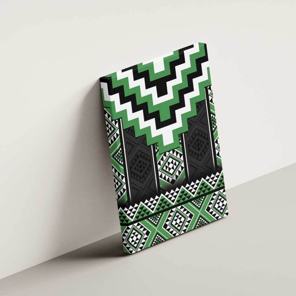 Green Taniko Pattern Aotearoa Canvas Wall Art Niho Taniwha Mix Poutama LT14 - Polynesian Pride