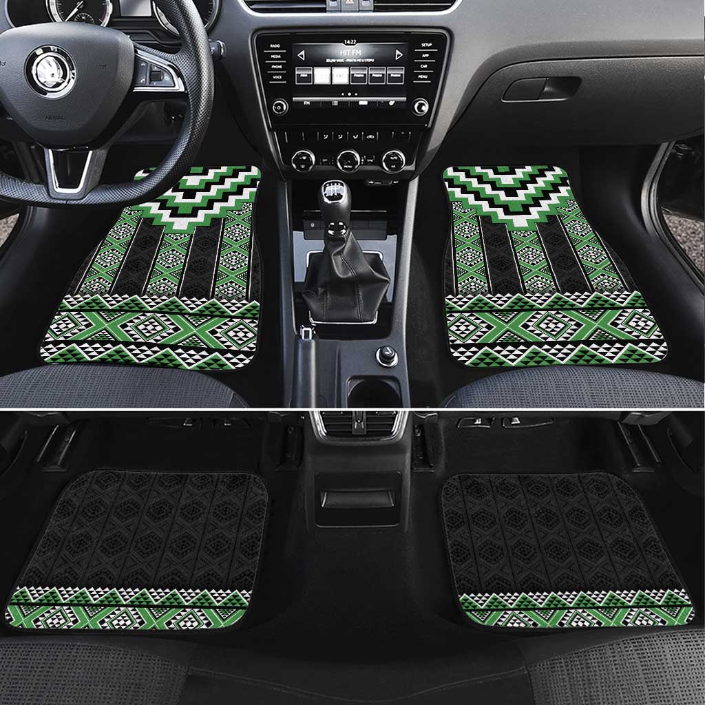 Green Taniko Pattern Aotearoa Car Mats Niho Taniwha Mix Poutama LT14 Set 4pcs Green - Polynesian Pride