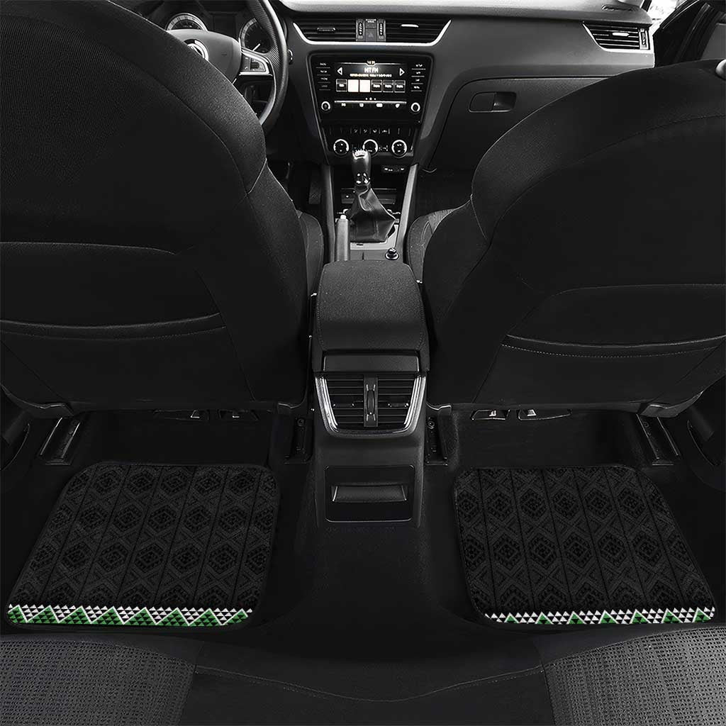 Green Taniko Pattern Aotearoa Car Mats Niho Taniwha Mix Poutama LT14 Set 2pcs - Back Green - Polynesian Pride