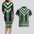 Green Taniko Pattern Aotearoa Couples Matching Long Sleeve Bodycon Dress and Hawaiian Shirt Niho Taniwha Mix Poutama LT14