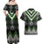 Green Taniko Pattern Aotearoa Couples Matching Off Shoulder Maxi Dress and Hawaiian Shirt Niho Taniwha Mix Poutama