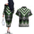 Green Taniko Pattern Aotearoa Couples Matching Off The Shoulder Long Sleeve Dress and Hawaiian Shirt Niho Taniwha Mix Poutama