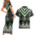 Green Taniko Pattern Aotearoa Couples Matching Short Sleeve Bodycon Dress and Hawaiian Shirt Niho Taniwha Mix Poutama