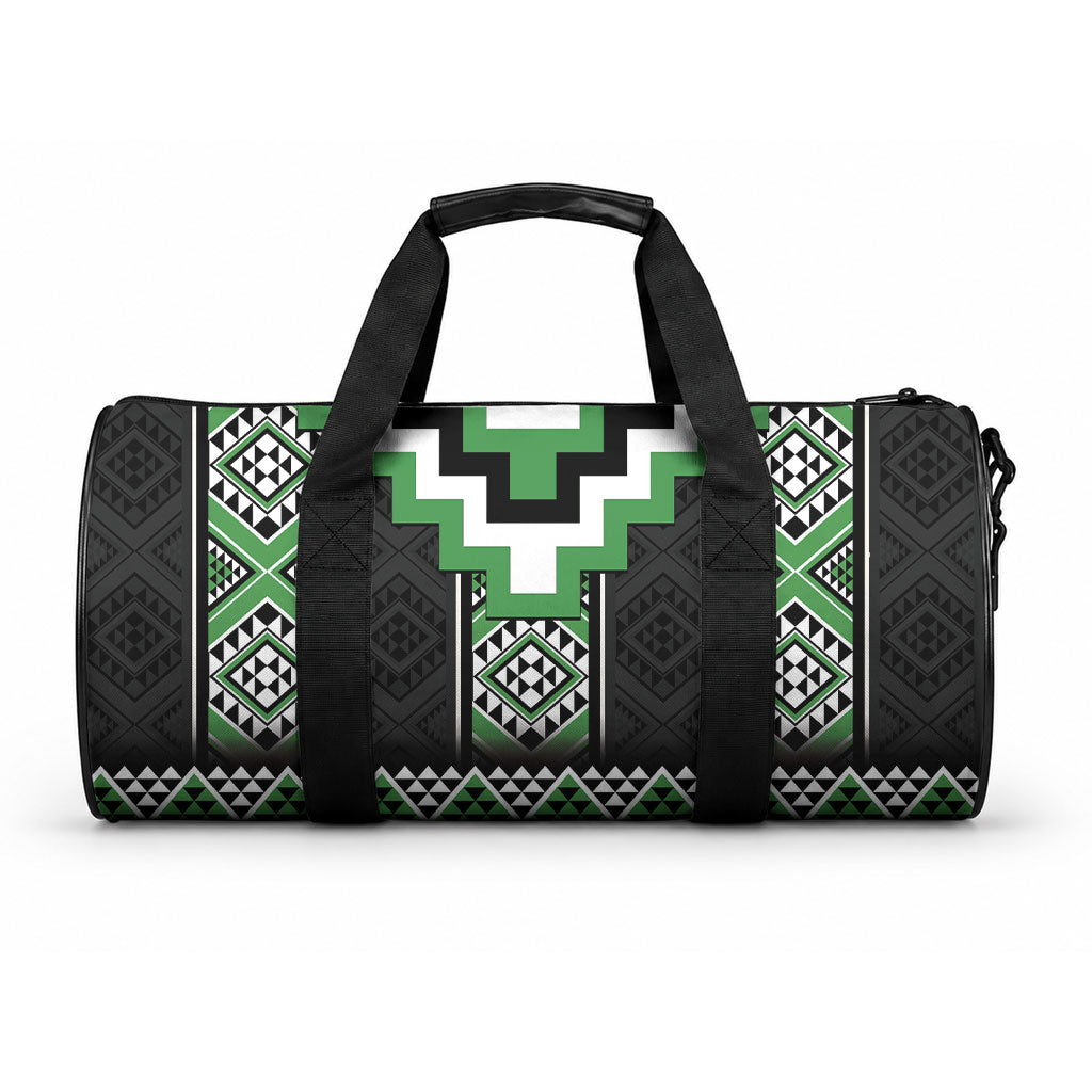 Green Taniko Motifs Aotearoa Duffle Bag Niho Taniwha Mix Poutama LT14 One size Green - Polynesian Pride