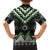 Green Taniko Pattern Aotearoa Family Matching Off The Shoulder Long Sleeve Dress and Hawaiian Shirt Niho Taniwha Mix Poutama