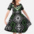 Green Taniko Pattern Aotearoa Family Matching Off The Shoulder Long Sleeve Dress and Hawaiian Shirt Niho Taniwha Mix Poutama