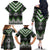 Green Taniko Pattern Aotearoa Family Matching Off The Shoulder Long Sleeve Dress and Hawaiian Shirt Niho Taniwha Mix Poutama