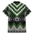 Green Taniko Pattern Aotearoa Family Matching Off The Shoulder Long Sleeve Dress and Hawaiian Shirt Niho Taniwha Mix Poutama