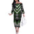 Green Taniko Pattern Aotearoa Family Matching Off The Shoulder Long Sleeve Dress and Hawaiian Shirt Niho Taniwha Mix Poutama