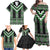 Green Taniko Pattern Aotearoa Family Matching Off Shoulder Maxi Dress and Hawaiian Shirt Niho Taniwha Mix Poutama LT14