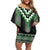 Green Taniko Pattern Aotearoa Family Matching Off Shoulder Short Dress and Hawaiian Shirt Niho Taniwha Mix Poutama LT14