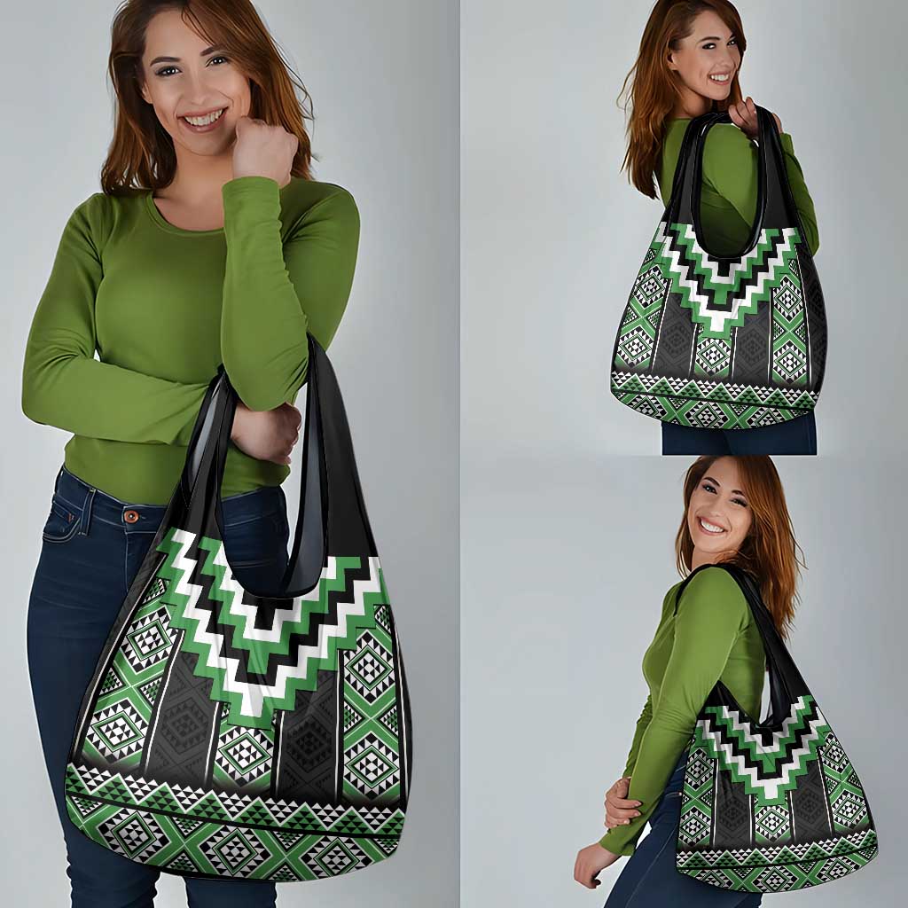 Green Taniko Pattern Aotearoa Grocery Bag Niho Taniwha Mix Poutama LT14 - Polynesian Pride