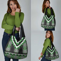 Green Taniko Pattern Aotearoa Grocery Bag Niho Taniwha Mix Poutama LT14 - Polynesian Pride