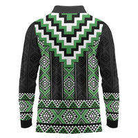 Green Taniko Pattern Aotearoa Long Sleeve Polo Shirt Niho Taniwha Mix Poutama LT14 - Polynesian Pride