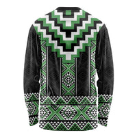 Green Taniko Pattern Aotearoa Long Sleeve Shirt Niho Taniwha Mix Poutama LT14 - Polynesian Pride