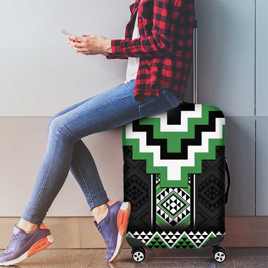 Green Taniko Pattern Aotearoa Luggage Cover Niho Taniwha Mix Poutama LT14 - Polynesian Pride
