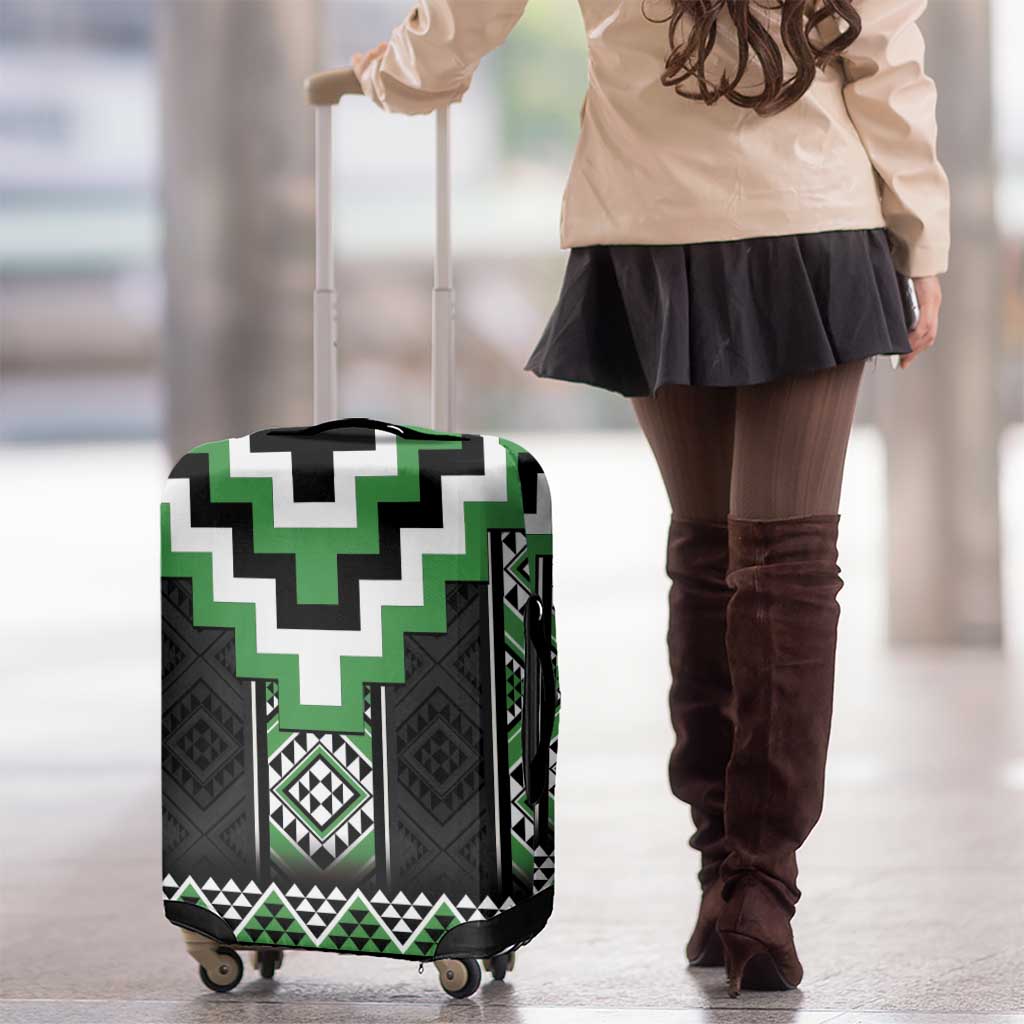 Green Taniko Pattern Aotearoa Luggage Cover Niho Taniwha Mix Poutama LT14 - Polynesian Pride