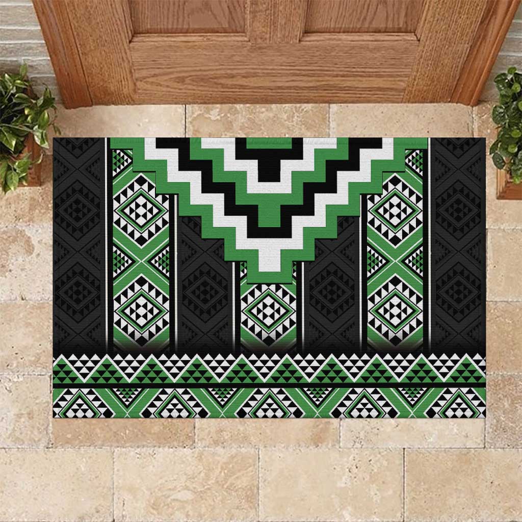 Green Taniko Pattern Aotearoa Rubber Doormat Niho Taniwha Mix Poutama LT14 Green - Polynesian Pride
