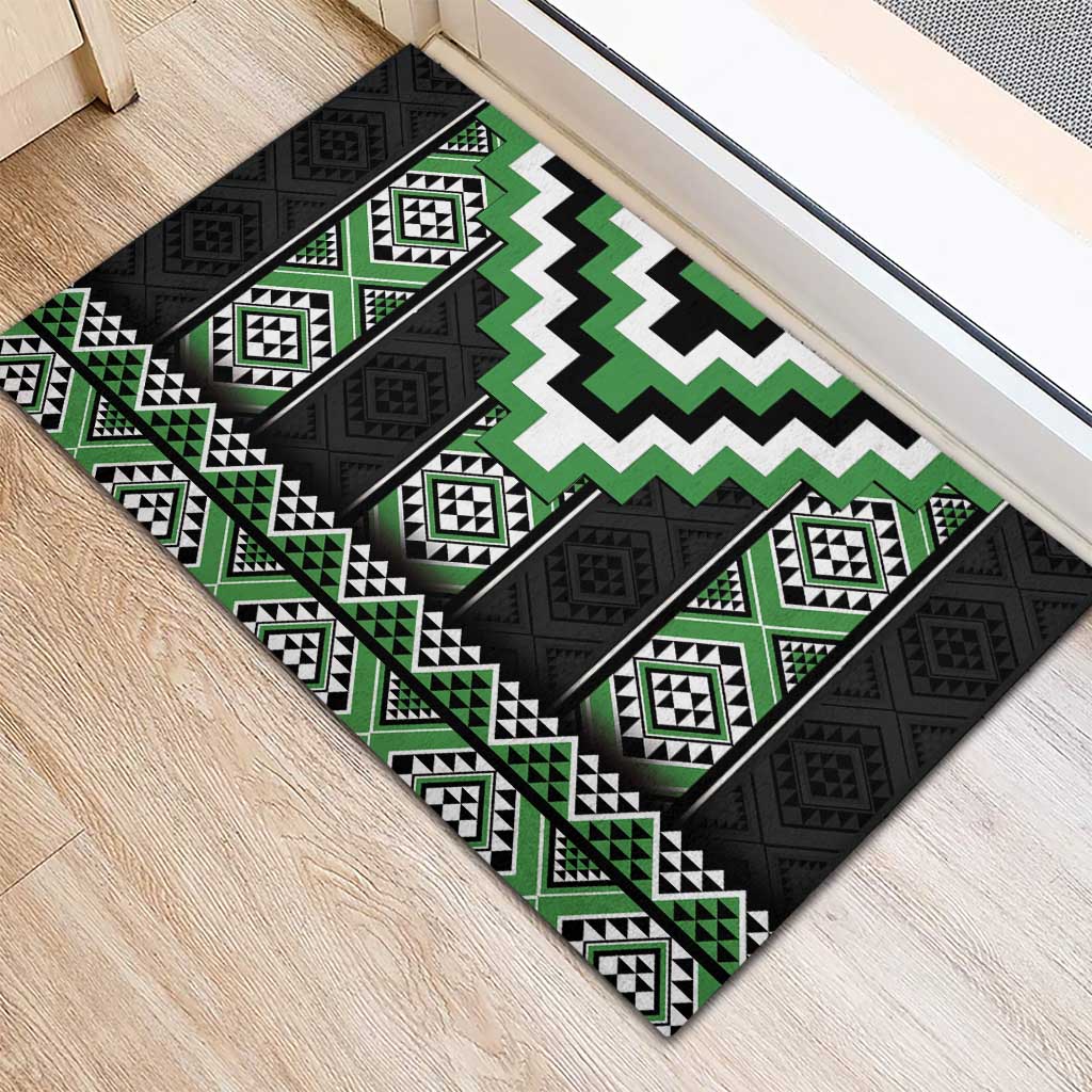 Green Taniko Pattern Aotearoa Rubber Doormat Niho Taniwha Mix Poutama LT14 - Polynesian Pride