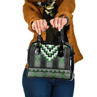 Green Taniko Pattern Aotearoa Shoulder Handbag Niho Taniwha Mix Poutama LT14 One Size Green - Polynesian Pride