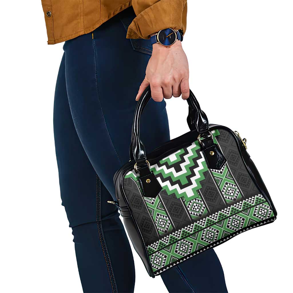 Green Taniko Pattern Aotearoa Shoulder Handbag Niho Taniwha Mix Poutama LT14 - Polynesian Pride