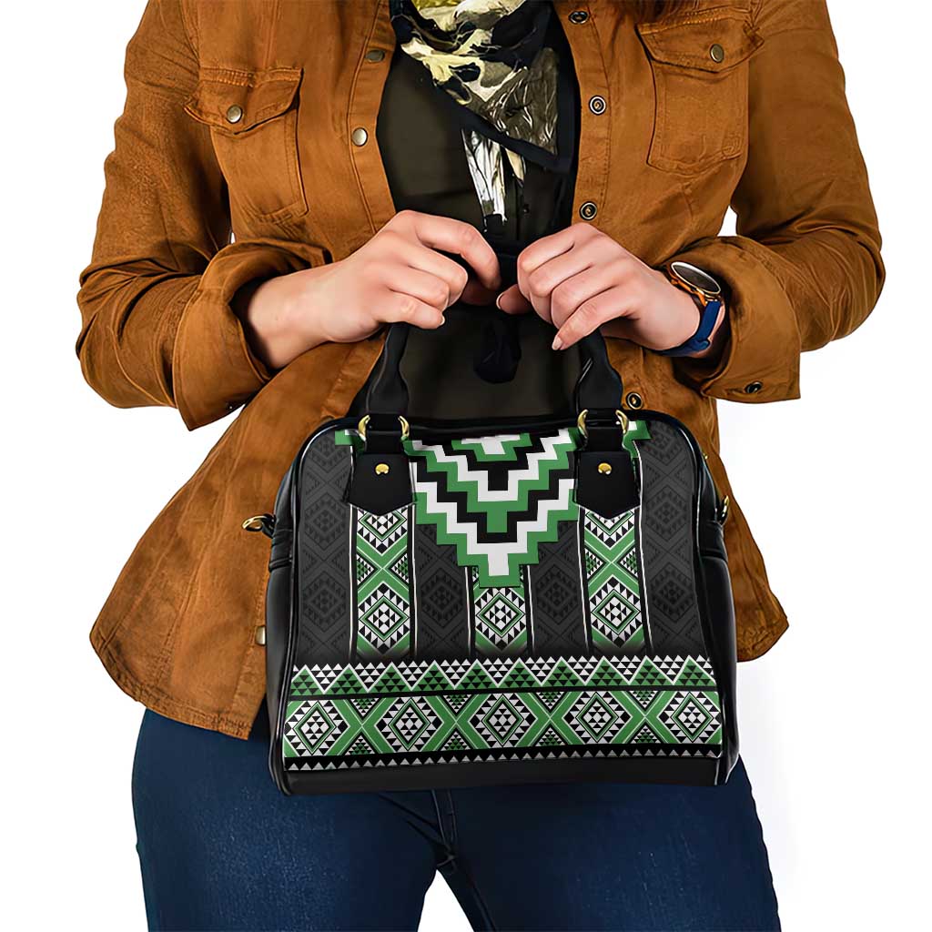 Green Taniko Pattern Aotearoa Shoulder Handbag Niho Taniwha Mix Poutama LT14 - Polynesian Pride