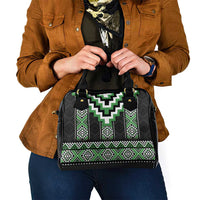 Green Taniko Pattern Aotearoa Shoulder Handbag Niho Taniwha Mix Poutama LT14 - Polynesian Pride