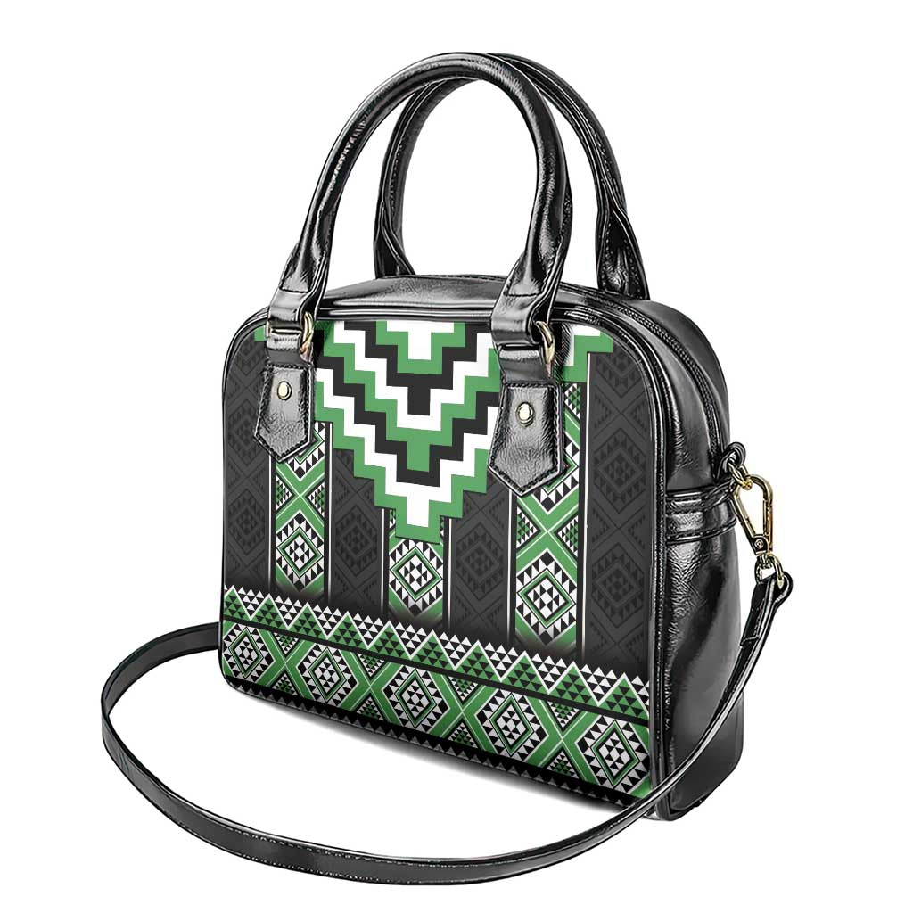 Green Taniko Pattern Aotearoa Shoulder Handbag Niho Taniwha Mix Poutama LT14 - Polynesian Pride