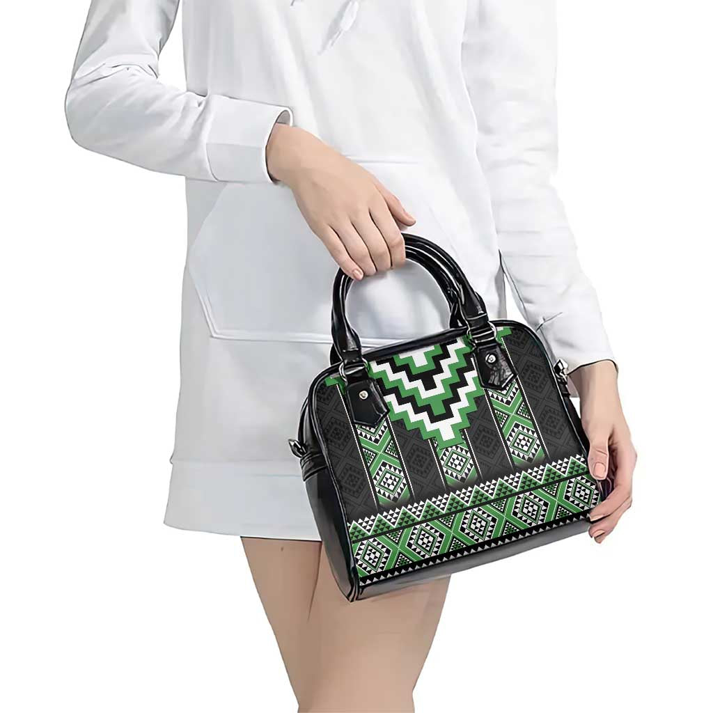 Green Taniko Pattern Aotearoa Shoulder Handbag Niho Taniwha Mix Poutama LT14 - Polynesian Pride