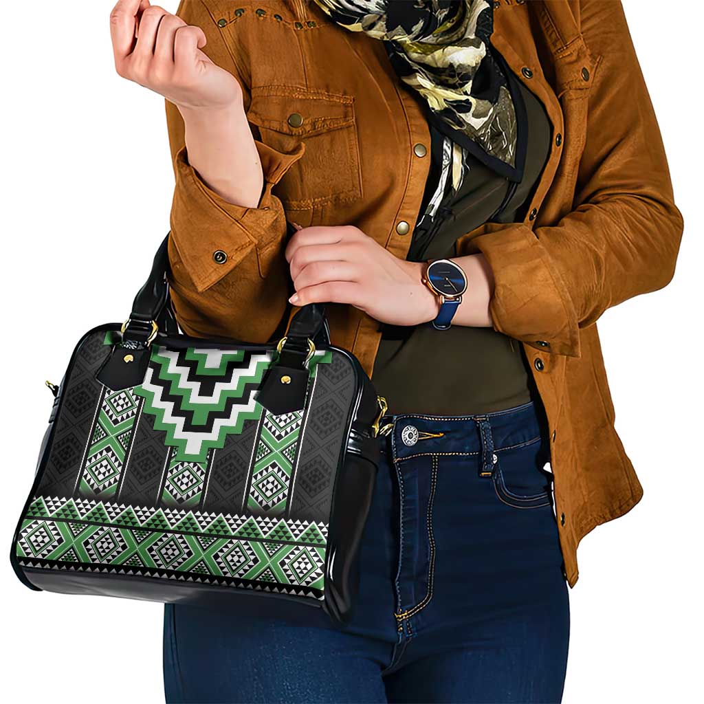 Green Taniko Pattern Aotearoa Shoulder Handbag Niho Taniwha Mix Poutama LT14 - Polynesian Pride