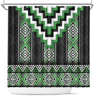 Green Taniko Pattern Aotearoa Shower Curtain Niho Taniwha Mix Poutama LT14 Green - Polynesian Pride